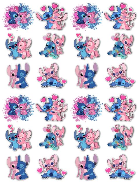 Lilo And Stitch Stickers Printable, Stitch And Angel Stickers, Stitch And Angel Cake Topper, Stitch Stickers Printable, Stitch Pop Art, Flork Png, Stickers Stitch, Disney Stickers Printables, Stitch Collage