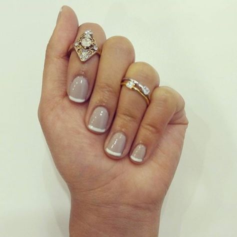 Taupe nails - French manicure Tan Nails With French Tip, Taupe French Manicure, Taupe French Tip Nails, Nail French Tip, French Manicure Gel Nails, Beauty Basket, Gold French Tip, Taupe Nails, Tan Nails