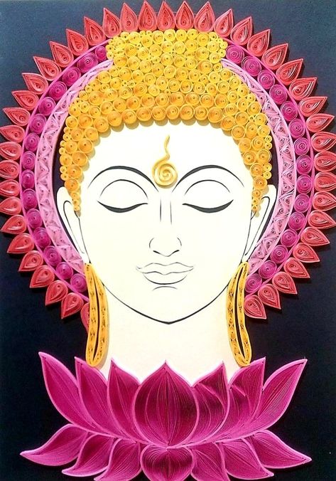 Quilling Buddha, Quiling Paper Art, Quilling Patterns Tutorials, Ganesh Rangoli, Indian Lotus, Paper Quilling Tutorial, Buddha Art Drawing, Paper Quilling Flowers, Quilling Work