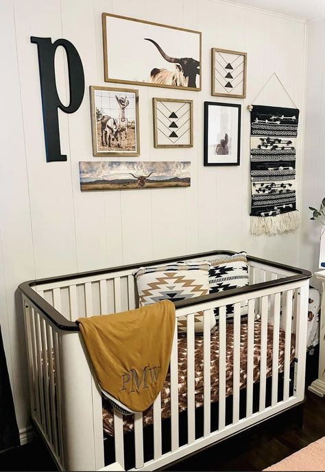 Boy Nursery White Crib, Western Boy Nursery, Nursery White Crib, Above Crib Decor, Country Baby Rooms, Western Nursery, Crib Decor, Dream Nursery, White Crib