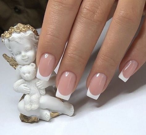 Regular French Nails, Line French Tip Nails Square, Wedding Guest Acrylic Nails, Coffin French Nails Design, Square French Tip Dip Nails, Short White French Tip Acrylic Nails, French Tip Nails Square Long, French Tip Gel Nails Short, Medium Length French Tip Nails