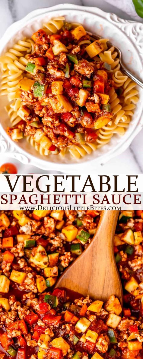 This vegetable spaghetti sauce is a savory and delicious way to eat your veggies. It's an aromatic pasta sauce that you can make with various vegetables and ground meat.  | #spaghetti #vegetablespaghettisauce #spaghettisauce #pasta #maindish Vegetable Spaghetti Sauce, Spaghetti Sauce With Meat, Healthy Spaghetti Sauce, Veggie Spaghetti Sauce, Recipes No Meat, Meat Spaghetti, Veggie Spaghetti, Healthy Spaghetti, Spagetti Recipe