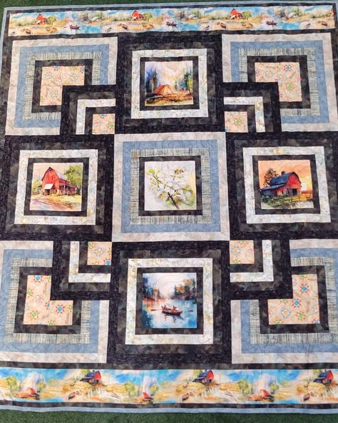 Panel Quilts Ideas Layout Large Prints, Panel Quilts Ideas Layout Patterns Free, Quilts Made With Panels, Panel Quilts Ideas, Panel Quilts Ideas Layout, Panel Quilt Patterns, Grey Quilt, Quilts Ideas, Panel Quilts