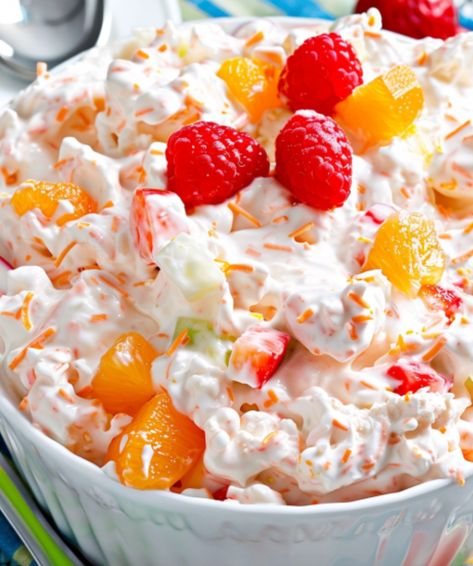 Easy Ambrosia Salad - Easy DIY Recipes Ambrosia Salad With Cool Whip, Easy Ambrosia Salad, Creamy Fruit Salad, Jello With Fruit, Ambrosia Recipe, Ambrosia Fruit Salad, Jello Salads, Creamy Fruit Salads, White Bean Soup Recipes