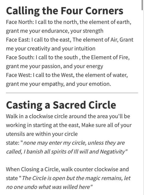 Calling The 4 Corners, Opening A Circle Witches, Charmed Book Of Shadows Spells, Closed Practices Witchcraft, Spell For Focus, House Protection Spell, Rules Of Magic, Wiccan Magic, Hedge Witch