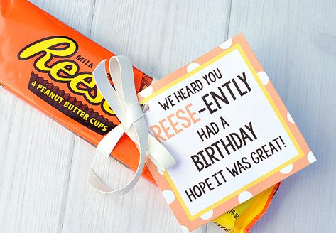 Reese's Birthday Tag Yw Birthday Gift Ideas, Simple Birthday Gifts, Boyfriend Activities, Relief Society Birthday Gifts, Birthday Ideas For Boyfriend, Bar Sayings, Candy Bar Sayings, Golden Birthday Gifts, Candy Bar Gifts