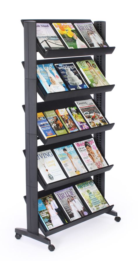 5-Pocket Literature Stand with Wheels, Adjustable Pockets, 32.5-inch - Black Book Retail Display, Steelbook Collection Display, New Book Display, Open Book Display Stand, Nigeria House, Magazine Organizer, Magazine Shelf, Rolling Shelves, Book Display Shelf