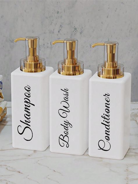 3pcs Square Shampoo and Conditioner Soap Dispenser Large Pump Bottle Refillable Shampoo Body Wash Conditioner Liquid Container-B-WhiteI discovered amazing products on SHEIN.com, come check them out! Pump Bottle, Lotion Bottle, Lotion Dispenser, Amazing Products, Bath Accessories, Shampoo And Conditioner, Soap Dispenser, Fashion Online Shop, Body Wash