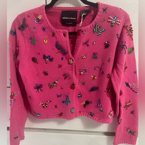 Michael Simon Vintage Beaded Sequin BUGS Cardigan Handmade Sweater RARE Handmade Butterflies, Cardigan Handmade, Michael Simon, Handmade Sweater, The 1990s, Winter Clothes, Limited Editions, Wearable Art, Vintage Collection