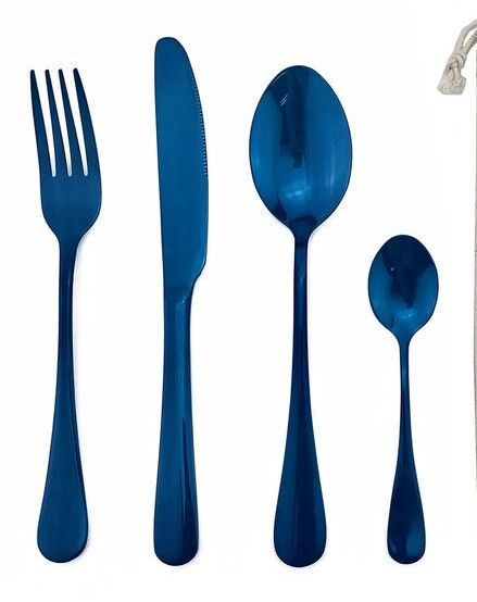 Blue Metallic Cutlery Cool Cutlery Sets, Colorful Cutlery, Blue Cutlery, Rainbow Cutlery, Unique Cutlery Set, Tableware