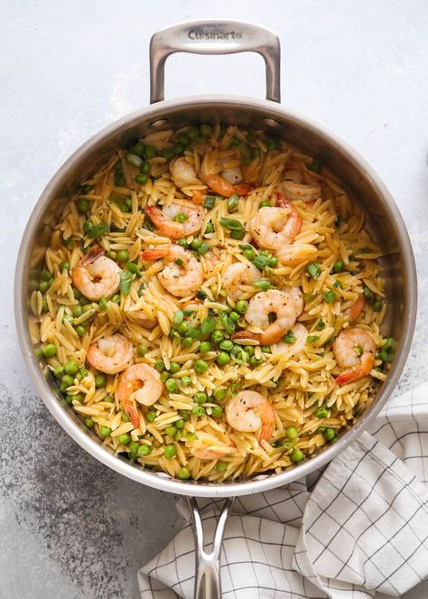 Pea Orzo, Orzo Shrimp, Seafood Cravings, Shrimp Orzo, Orzo Dishes, Completely Delicious, Potted Shrimp, Orzo Recipes, Shrimp And Rice