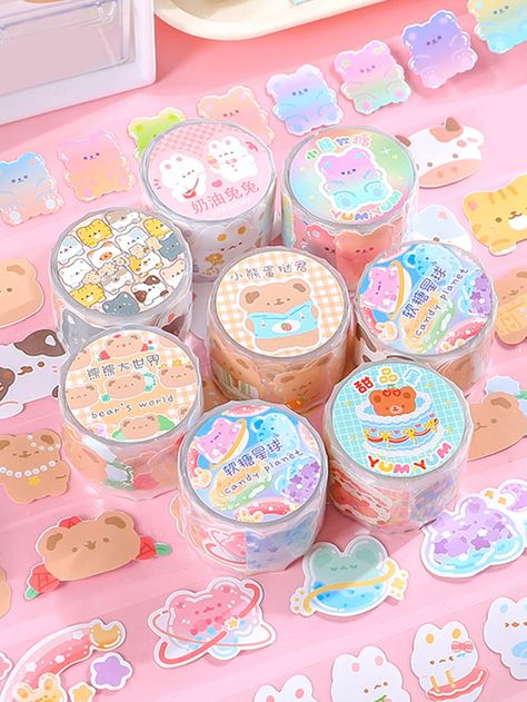 Kawaii Art Supplies, Shein Stickers, Cute Art Supplies, Kawaii Stationery Stickers, Cheap Kawaii Stationery For Daily Use, Sanrio Art Supplies, Kawaii Stickers Sheet, Kawaii School Supplies Pens & Pencils, Scrapbook Journal Kawaii Pen Shop