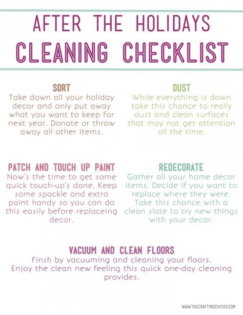 After Holidays Cleaning List - and a giveaway!! Christmas Cleaning Checklist, Holiday Cleaning Checklist, Chore List For Kids, Diy Crafts Ideas, Christmas Cleaning, Holiday Cleaning, Kids Party Crafts, Spring Cleaning Checklist, Cleaning List