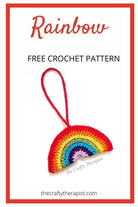 Free crochet rainbow pattern, easy quick crochet project for a beautiful hanging rainbow. Can also be stuffed to make a cute 3D rainbow. #crochetrainbow #freecrochetrainbowpattern #easycrochetrainbow Crochet Rainbow Pattern, Rainbow Crochet Pattern, Amigurumi Easy, Crochet Project Free, 3d Rainbow, Turtle Crafts, Quick Crochet Projects, Crochet Rainbow, Rainbow Keychain