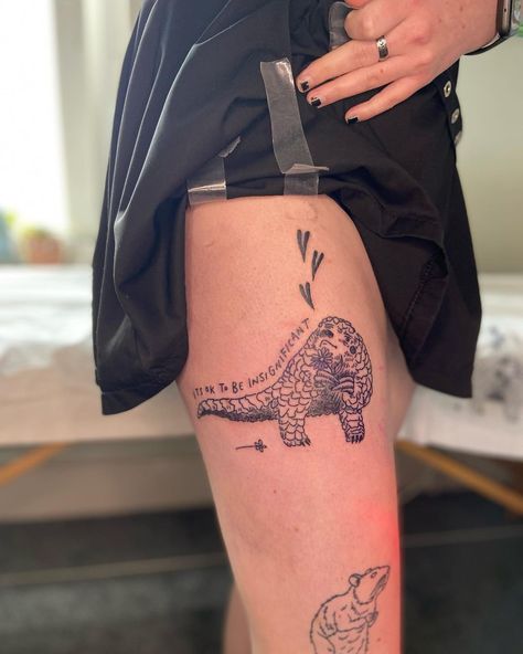 sid on Instagram: “fresh pangolin and healed raccoon on twig:) thank you so much for the trust dudee 💖💖 - - - #handpoke #handpokedtattoo #stickandpoke…” Pangolin Tattoo, Nerdy Tattoos, Hand Poked Tattoo, Hand Poke, Stick And Poke, Thank You So Much, I Tattoo, Geometric Tattoo, Tatting