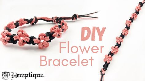 16 Hemp Bracelet Patterns with Step by Step Instructions Hemp Bracelet Tutorial, Diy Macrame Flower, Flower Bracelet Diy, Hemp Bracelet Patterns, Square Knot Bracelets, Macrame Flower, Diy Step, Macrame Bracelet Tutorial, Hemp Bracelet