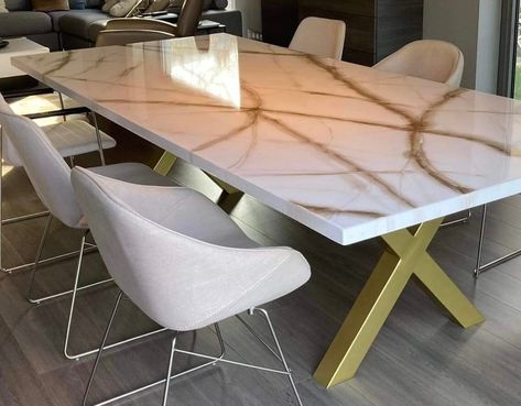 Epoxy Table White and Gold Faux Marble and Gold Legs - Etsy White And Gold Marble, Dining Table Gold, Metal Table Base, Dining Table Bases, Table Top Design, Marble And Gold, Gold Legs, Marble Dining, Oval Table