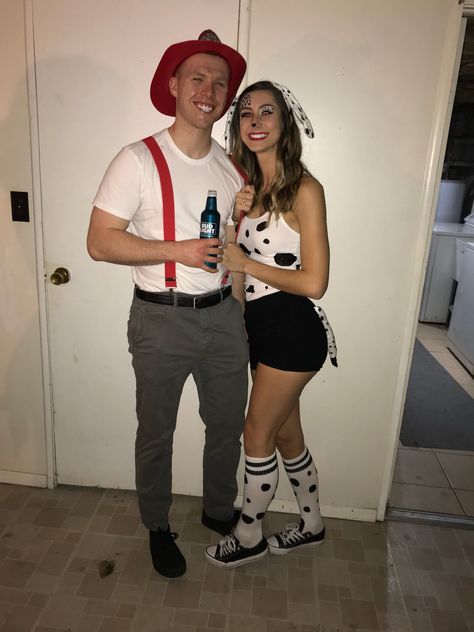 dalmation and firefighter halloween costumes #halloween2017 Dalmation And Firefighter Costume Couple, Dalmation Halloween Costume Women, Dalmation And Fire Fighter Costume, Firefighter Dalmation Costume, Fireman And Dalmatian Costume Couple, Dalmatian And Firefighter Costume, Fire Fighter And Dalmation Costume, Firefighter And Dalmatian Costume Couple, Firefighter Couple Costume