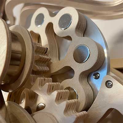 Halo - A Mechanical Marble Machine Kinetic Art Sculpture, Marble Machine, Kinetic Art, Kinetic Sculpture, First Down, Wooden Rings, Wood Patterns, Printable Patterns, Cnc Machine