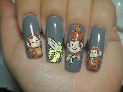 Monkey Nail Art, Monkey Nails, Simple Nail, Nails Inspo, Nail Manicure, Simple Nails, Monkeys, Nail Ideas, Nail Inspo