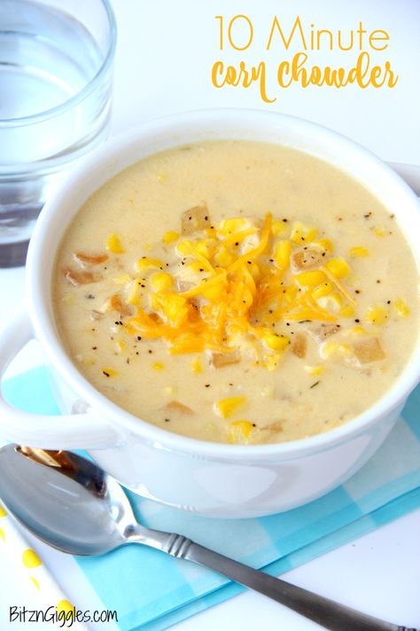 10 Minute Corn Chowder Easy Corn Chowder Recipe Simple, Simple Corn Chowder, Easy Corn Chowder, Corn Chowder Soup, Soup For Lunch, Soups Recipes, Easy Corn, Hearty Beef Stew, Corn Chowder Recipe