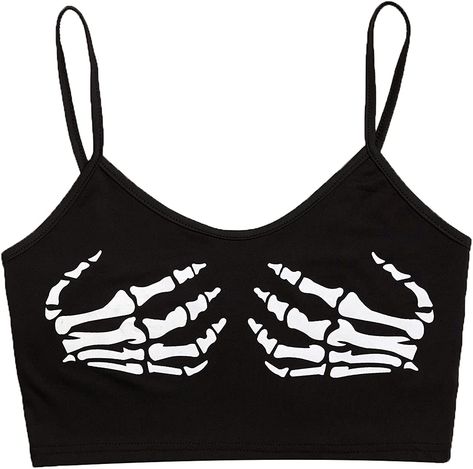 Punk Aesthetic Outfit, Goth Skeleton, Women Skeleton, Y2k Cami, Aesthetic Clothing Stores, Crop Cami Top, Punk Aesthetic, Crop Top Women, Spaghetti Strap Crop Top