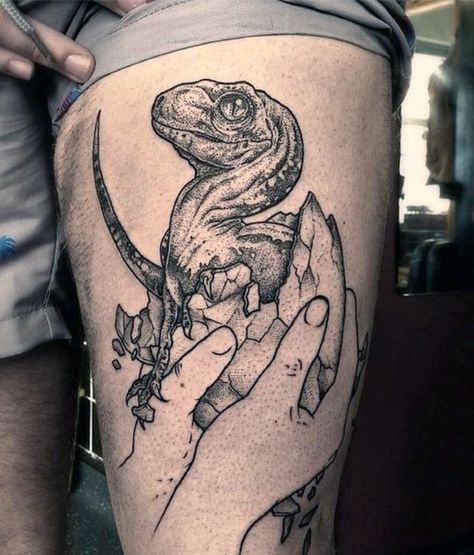 50 Velociraptor Tattoo Designs For Men - Dinosaur Ink Ideas Egg Tattoo, Jurassic Park Tattoo, T Rex Tattoo, Egg Hatching, Dinosaur Tattoos, Top Tattoos, Halloween Tattoos, Grey Tattoo, Skull Tattoos