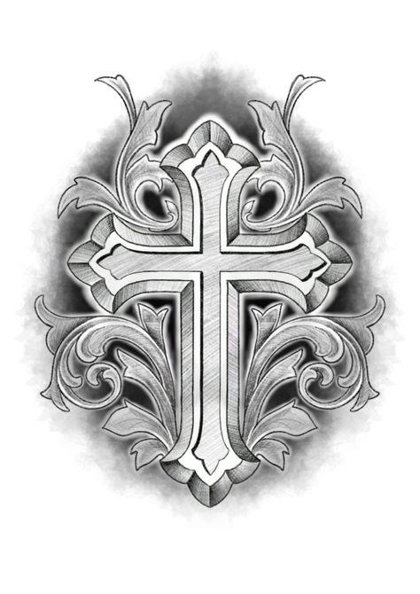 Tattoo Cross Designs, Cross Tattoo Stencil, Cross Design Tattoo, Religion Tattoo, Chest Tattoo Sketches, Religous Tattoo, Cross Tattoo Design, Cruz Tattoo, Cruces Tattoo