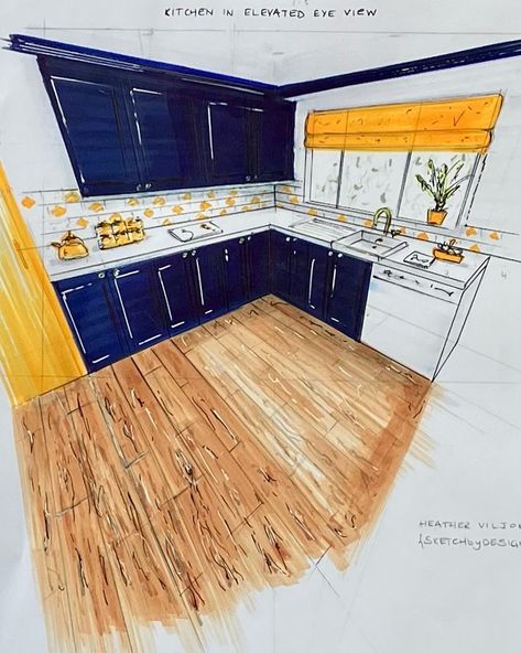 Kitchen in 3-point perspective #sorokinastudents #perspectivedrawing #kitchendesign #interiordesignersofinsta #interiordesign #interiordesignkitchen #interiorsketchartist #sketchartist #visualartist #sketchcommission #3pointperspective #3pointperspectivedrawing #3pointperspectivesketch #interiorsketching #interiordesigndevon #interiordesignuk 3 Point Perspective Interior, 3 Point Perspective Room, Perspective Room, 3 Point Perspective, Interior Desig, Point Perspective, Interior Sketch, Perspective Art, Perspective Drawing