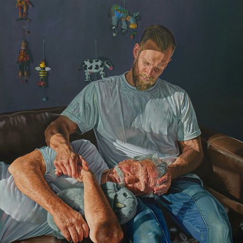 Teresa Butcher shares the inspiration and meaning behind her figurative art painting, "Father and Son," which was ... Scratchboard Drawings, Figurative Art Painting, Beautiful Bizarre, More Tattoo, Bizarre Art, Art Competitions, Arts Award, Pop Surrealism, Learn To Paint