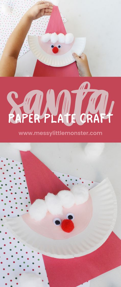 Paper plate santa craft for kids to make. Santa Crafts For Kids To Make, Christmas Art For Toddlers, Paper Plate Santa Craft, Paperplate Christmas Crafts, Santa Craft For Kids, Paper Plate Santa, Santa Claus Craft, Santa Claus Crafts, Santa Craft