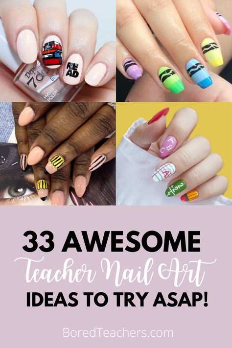 14 Genius #TeacherHacks to Try in Your Classroom Back To School Nails￼, Nail Art Teacher, School Theme Nail Art, School Design Nails, Nails For Teachers Back To School, English Teacher Nails, Back To School Nail Art For Teachers, Nail Designs For Teachers, Prek Teacher Nails