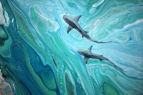 Ocean Art Inspiration, 3d Ocean Art, Ocean Inspired Art, Ocean Animals Painting, Ocean Painting Ideas, Ocean Animals Art, Ocean Animal Art, Ocean Art Painting, Shark Painting