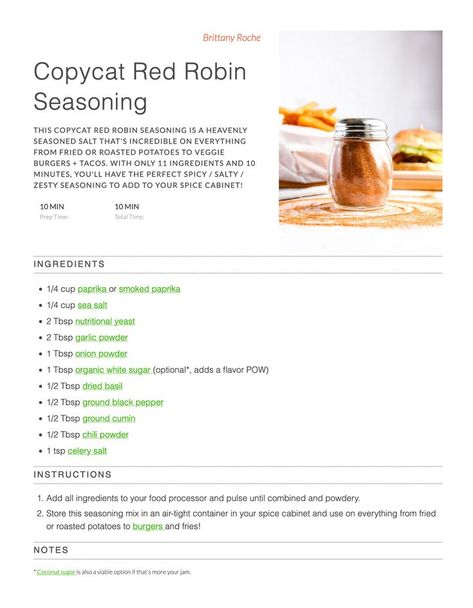 Red Robin Recipes Copycat, Red Robin Ranch Dressing Recipe, Red Robin Ranch Dressing, Red Robin Fry Seasoning, Chicken Seasoning Recipes Dry Rubs, Red Robin Seasoning, Burger Recipes Seasoning, Homemade Fries, Adobo Seasoning