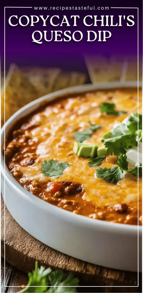 This creamy, cheesy queso dip is a perfect copy of the famous Chili’s version, and it’s so easy to make in the slow cooker! With Velveeta cheese, no-bean chili, and a blend of spices, this dip is a crowd-pleaser for game days, parties, or any occasion. Serve with tortilla chips for an irresistible snack! #QuesoDip #SlowCookerRecipes #CheeseLovers #GameDaySnacks #ChilisCopycat #CheeseDip #PartyFood #MexicanDip #TortillaChips #ComfortFood Velveeta Queso Dip With Chili, Crockpot Queso Dip Velveeta, Velveeta Queso Dip Crock Pot, Queso Recipe Velveeta, Chilis Queso Dip, Cheese Dip Recipes Velveeta, Cheesy Chili Recipe, Chile Cheese Dip, Velveeta Chili Cheese Dip