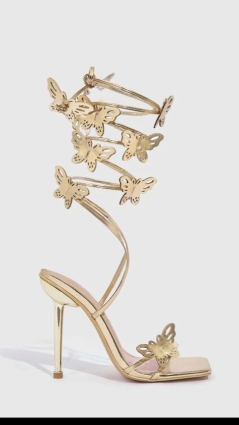 Shein Gold Butterfly Heals #ad #affiliate #affiliatelink #heals #gold #heals #shoes #butterfly #butterflies #nightout Heels With Butterflies, Heals Shoes, Shoes Butterfly, Butterfly Decor, High Fashion Outfits, Girly Shoes, Butterfly Decorations, Gold Heels, Gold Butterfly