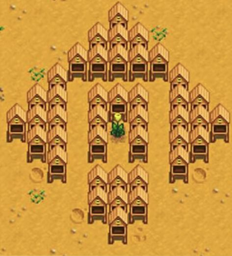 Beehive Stardew Valley, Stardew Design, Stardew Layout, Stardew Valley Layout, Stardew Valley Tips, Stardew Valley Farms, Bee House, Farm Ideas, Stardew Valley