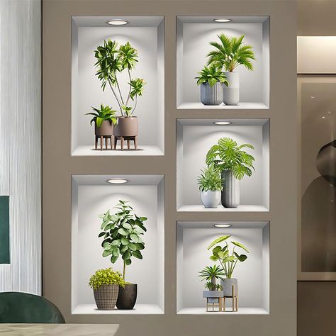 PRICES MAY VARY. Size: Comes in 2 sheets, sheet size is W11.8" × H35.4"(30 x 90cm). The size of the finished product is 22 x 33 inches. Vinyl Material: The potted wall decals is made of quality vinyl material, which is waterproof, durable, not easy to damage and easy to install. 3D Removable Design: This plant potted wall sticker adopts 3D design, which is very vivid and beautiful. Pasting it on the wall, the potted and the wall seem to blend together. Even if the position of the wall sticker is Tv Wall Decor With Plants, Bathroom Plant Wall, Plant Wall Design, Green Leaf Wall, Green Plant Wall, Mural Diy, Wall Art Mural, Planter Wall, Green Sheets