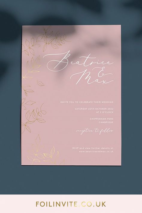 Dusty Rose Wedding Invitations, Dusty Rose Colour, Rose Ideas, Invitation Etiquette, Wedding Invitation Etiquette, Minimalist Invitation, Rose Gold Invitations, Gold Foil Wedding Invitations, Bespoke Wedding Stationery