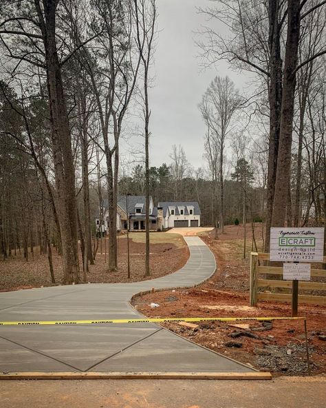 Long Concrete Driveway, Long Wooded Driveway, Long Driveway Landscaping Country Roads, Long Driveway Landscaping, Driveway Materials, Long Driveway, Driveway Landscaping, Long Driveways, Concrete Driveways