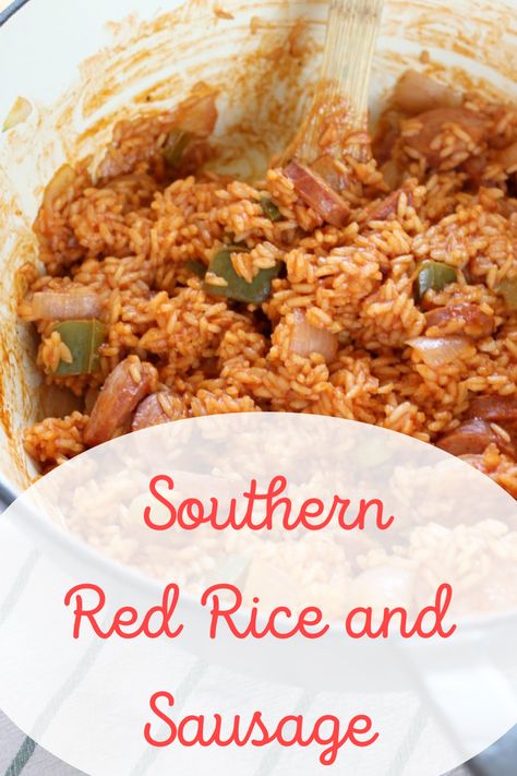 Easy Red Rice And Sausage, Breakfast Sausage And Rice Recipes, Red Rice And Sausage Southern, Red Rice And Sausage, Red Rice And Sausage Recipe, Southern Red Rice, Red Rice Recipe Southern, Red Rice Recipe, Red Gravy