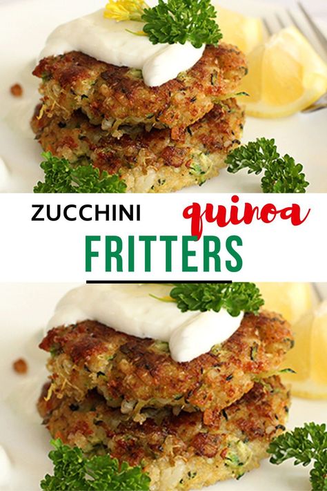 Zucchini Quinoa Fritters, Quinoa And Zucchini Recipes, Vegetarian Quinoa Recipes, Quinoa Fritters, Quinoa Recipes Dinner, Zucchini Quinoa, Zucchini Breakfast, Zucchini Rice, Crispy Zucchini