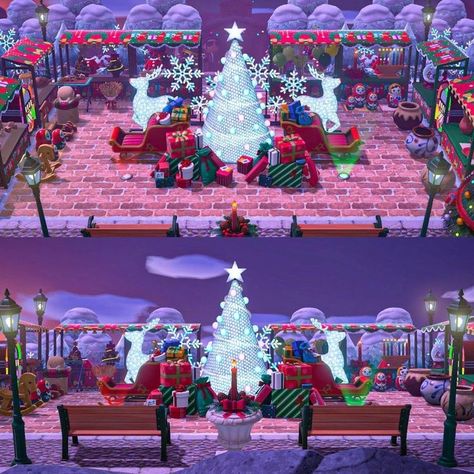 Acnh Christmas Market, Front Yard Flower Bed, Acnh Winter, Acnh Christmas, Creative Tile, Animals Crossing, Ac New Leaf, Animal Crossing Guide, Christmas Island