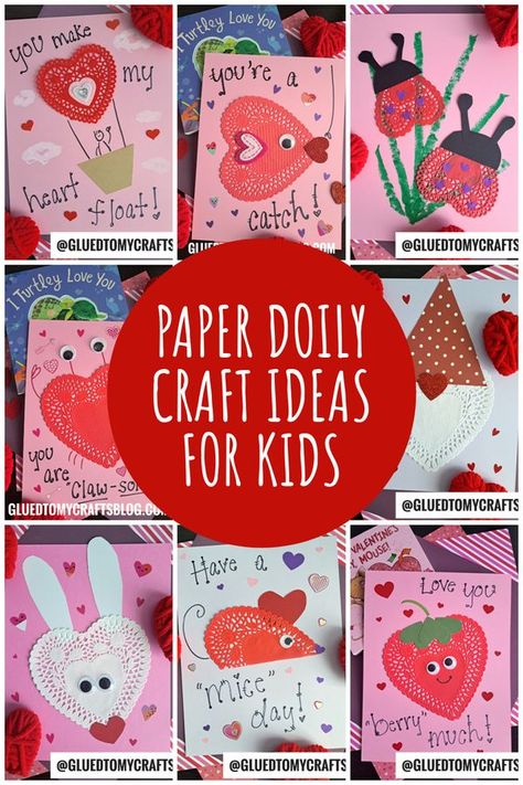 Paper Doily Craft Idea For Kids - So... - Glued to My Crafts Valentines Crafts With Doilies, Heart Doilies Crafts Preschool, Valentine Doily Craft, Valentines Day Cards Handmade Cute Ideas, Preschool Vibes, Valentines Art For Kids, Paper Doily Crafts, Doily Crafts, Preschool Valentine Crafts