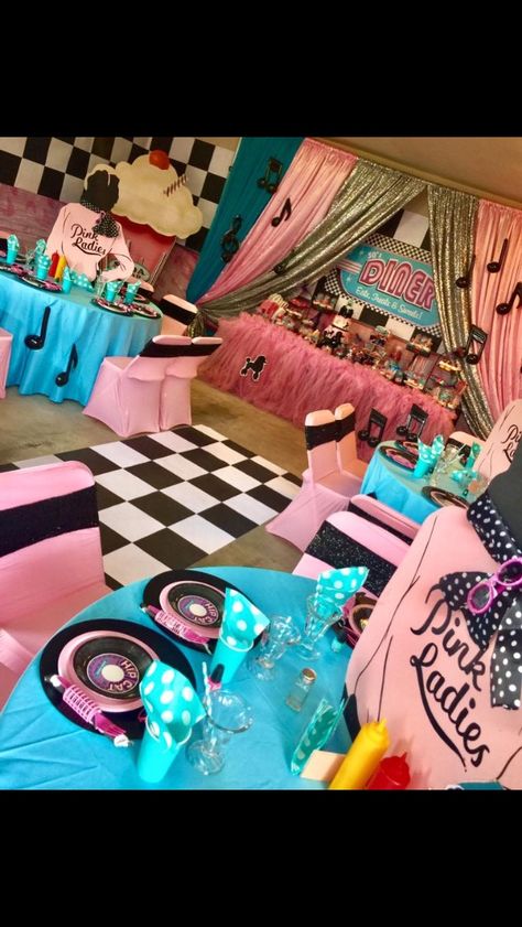 50s Theme Decorations, Grease Theme Party Ideas, Retro Diy Crafts, Sock Hop Party Decorations, 50 Theme Party Ideas, Grease Party Ideas, 50s Birthday Party Theme For Adults, 50s Birthday Party Theme, 50s Party Ideas