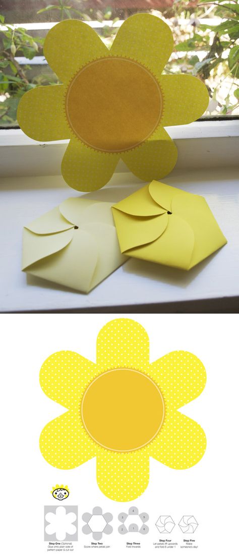 Flower card Daisy Scouts, Flowers Easy, Folding Origami, Girl Scout Ideas, Diy Bricolage, Flower Card, Punch Art, Fancy Folds, Craft Work