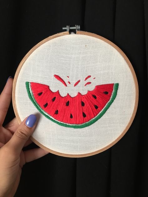 Watermelon Embroidery Pattern, Watermelon Embroidery Design, Fruits Embroidery, Watermelon Embroidery, Diy Embroidery Shirt, Embroidery Stitches Beginner, Basic Hand Embroidery Stitches, Clothes Embroidery Diy, Diy Embroidery Designs