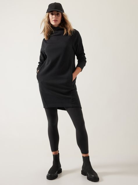 FOR: Commuting, work, and travel FEEL: Cozy Karma has the softest plush interior for extra warmth FAVE: Easy-access pockets to stash your essentials Relaxed with room to move Hits above the knee Mock neck Body length in size medium: Regular: 35" Peti Mock Neck Sweatshirt, Athleisure Dress, Athleta Dress, Ribbed Sweater Dress, Athletic Dress, Mock Neck Dress, High Neck Sweater, Sport Dress, Tennis Dress