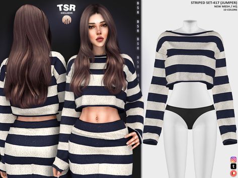 The Sims Resource - STRIPED SET-417 (JUMPER) BD1130 Dress With Gloves, The Sims 4 Pc, Pelo Sims, Sims 4 Teen, Sims 4 Dresses, Sims 4 Characters, Sims4 Clothes, Sims 4 Collections, Sims 4 Mods Clothes