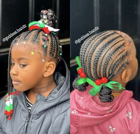 Cute Christmas Hairstyles For Kids Black, Christmas Hair Styles For Black Kids, Christmas Braids For Black Kids, Christmas Hairstyles For Kids Black, Christmas Braids, Christmas Hairstyles For Kids, Kids Cornrow Hairstyles, Daughter Hairstyles, Toddler Braided Hairstyles